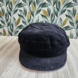 Zara Black Corduroy Newsboy Hat Medium M Brimmed Cabbie Cap 22.25"